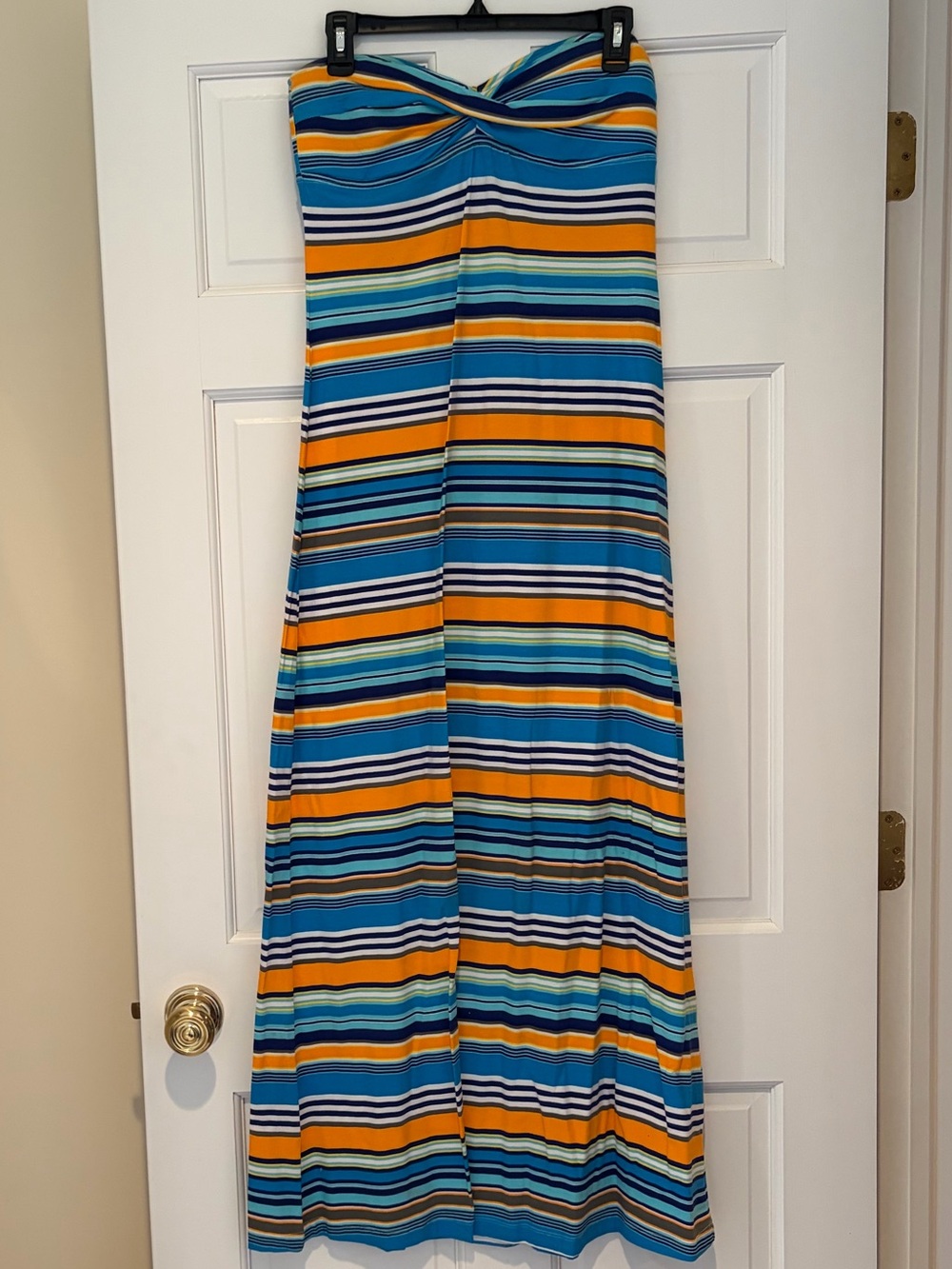 Tommy Bahama Strapless Striped Blue & Orange Maxi Dress